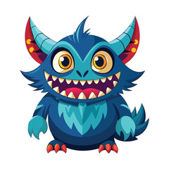 Cute cartoon monster creature character vector illustration isolated white background