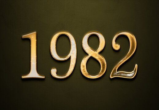 Old gold effect of year 1982 with 3D glossy style Mockup.	