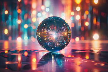 Fototapeta na wymiar Unreal disco ball, psychedelic lights in background