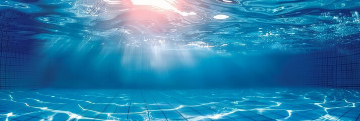 underwater pool in the summer, water wave underwater blue  swimming pool, banner poster design - obrazy, fototapety, plakaty