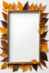 Dry Leaves Frame Border Illustration, Copy Space Area, White Background