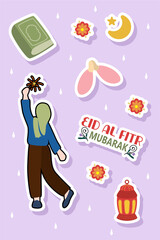 illustration of eid al fitr mubarak sticker pack