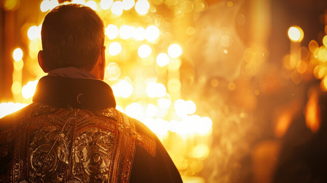 An orthodox priest or monk before the althar in an orthodox church