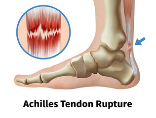 Foot medical illustration illustrating Achilles Tendon Rupture