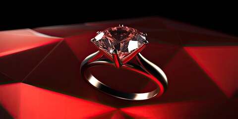 Captivating Close-Up: Elegant Diamond Ring Against a Stunning Red Background