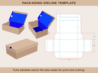 Sneaker shoe Box dieline Template Mini Size 8.5x 6x3 Inch | One piece corrugated shoebox die line template
