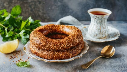 Turkish bread Simit for breakfast