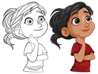 Two characters pondering with hand on chin