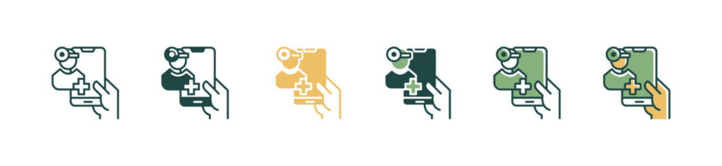 mobile medical doctor consultation icon set hand holding phone online digital health care paramedic service vector illustration