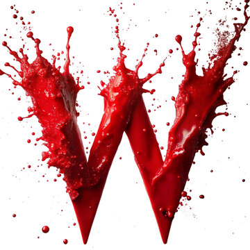 W in the style of red paint splash and red, PNG image, transparent background.