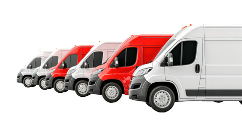 a row of white and red delivery van on transparency background PNG
