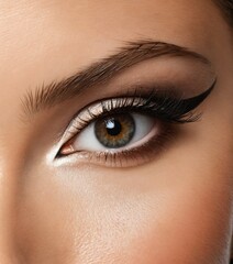 a woman's eye with long lashes and a black eyeliner on her face