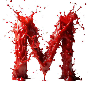 M in the style of red paint splash and red, PNG image, transparent background.