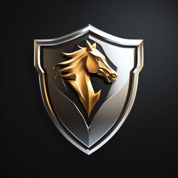 horse logo with golden silver shield