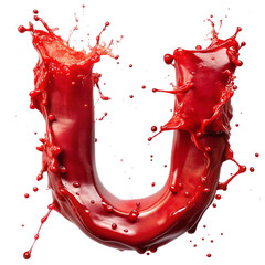 U in the style of red paint splash and red, PNG image, transparent background.