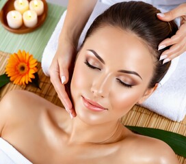 a woman getting a facial massage at a spa with candles and flowers on the table