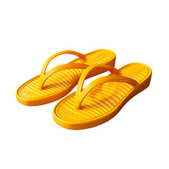 Yellow flipflop sandals pair flip. Isolated on transparent background.