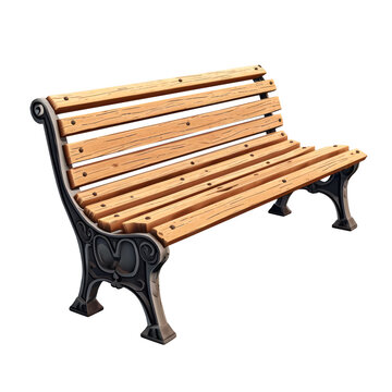 Wooden park bench. Isolated on transparent background.
