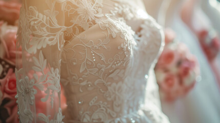 Elegant Bridal Gown with Delicate Lace Embroidery and Beading Details