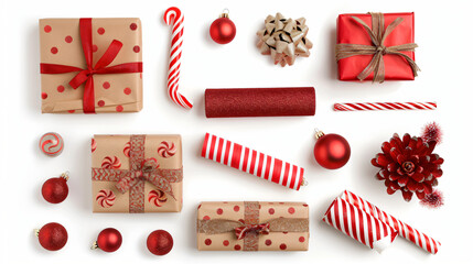 Set of gift wrapping for the holiday.