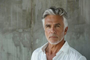 Mature man with gray hair, contemplative expression.