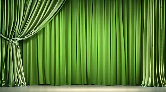 a dramatic green curtain unveiling a theater stage show