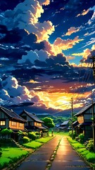 Fototapeta premium A countryside midnight scene after a storm with a dramatic cloudy sky