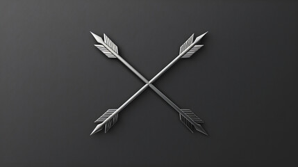 Silver crossed arrows icon isolated on black background