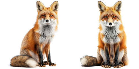 Red fox sitting isolated on transparent background