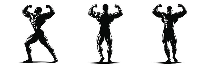 Muscular bodybuilder vector silhouette illustration isolated on white background.