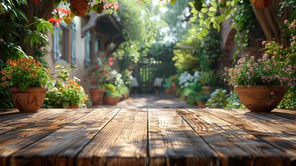 Spring Garden Aesthetic, Wooden Table Banner for Design
