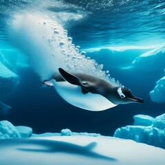 Antarctic penguin dives into cold blue ocean in search for food
