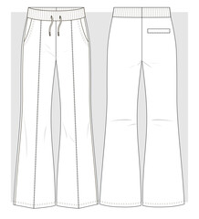 Flared terry pants with arrow. Technical sketch. Vector illustration.