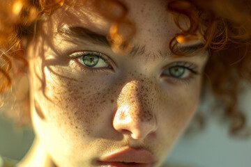 photograph of a person born under the zodiac sign Leo, in good lighting, iridescent colors of golden light, light gray, light orange and light green, play of light and shadows Concept of astrologers.