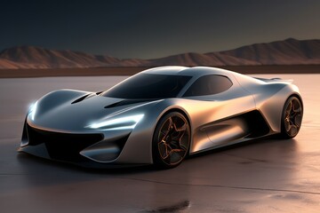 Electric sport car design concept for clean energy vehicle Created with Generative AI technology.