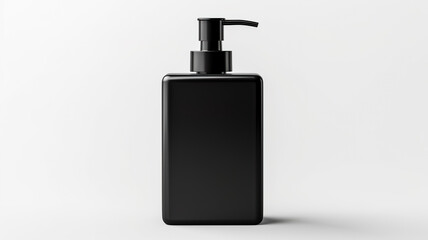 A black liquid soap container set apart against a stark white background