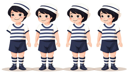 Isolated on a stark white background, a boy dressed as a sailor