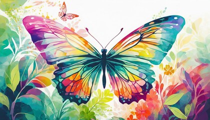 butterfly on a flower background, Wallpaper texter butterfly on a pink background, Watercolor...