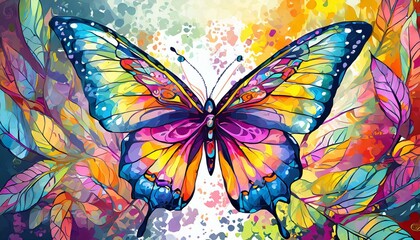 butterfly on black, Wallpaper texter butterfly on a pink background, Watercolor Colorful Butterfly