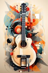 Naklejka premium Guitar acoustic illustration for music graphic advertising Created with Generative AI technology.