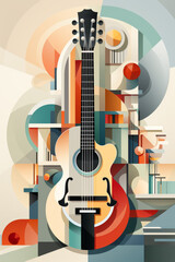 Naklejka premium Guitar acoustic illustration for music graphic advertising Created with Generative AI technology.