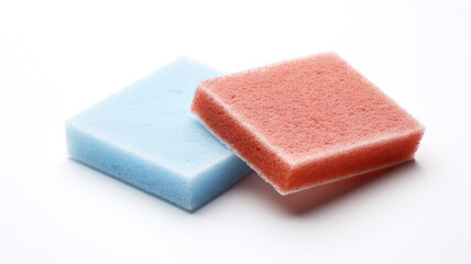 Two scouring pads up close against a blank white background.