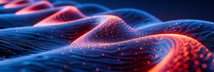 Fototapeta premium Waves of digital information flow across a futuristic landscape, symbolizing the dynamic intersection of technology and design