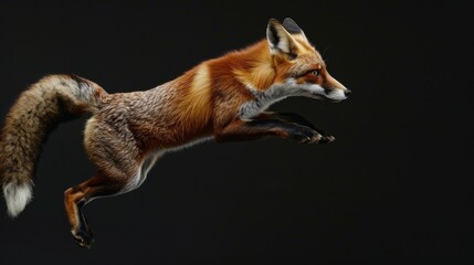 Fox jump on a black background. Flying animal.
 - obrazy, fototapety, plakaty