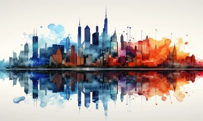 Foto op Plexiglas Aquarelschilderij wolkenkrabber  skyscraper architectural painting, watercolor style