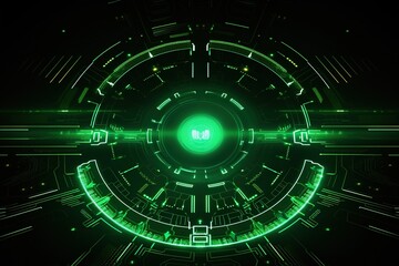 Obraz premium Sci-Fi Green Digital Tunnel Vision Interface. 