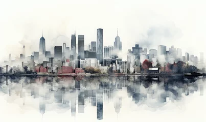 Wall murals Watercolor painting skyscraper a modern skyscraper skyline showcasing architectural diversity. watercolor style