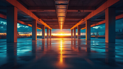 Immerse Yourself in Commercial Sophistication: Mesmerizing Photo of Beautiful and Dramatic Empty Concrete Space