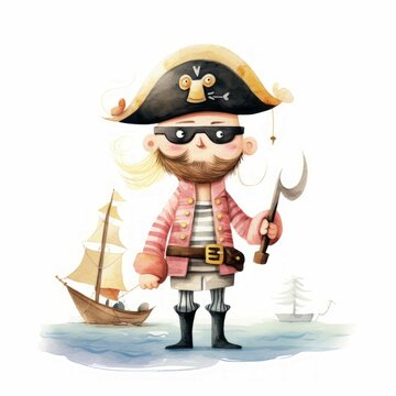 Pirate cartoon character drawing design for student learning Created with Generative AI technology.