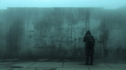 Person Standing in Front of Wall 
